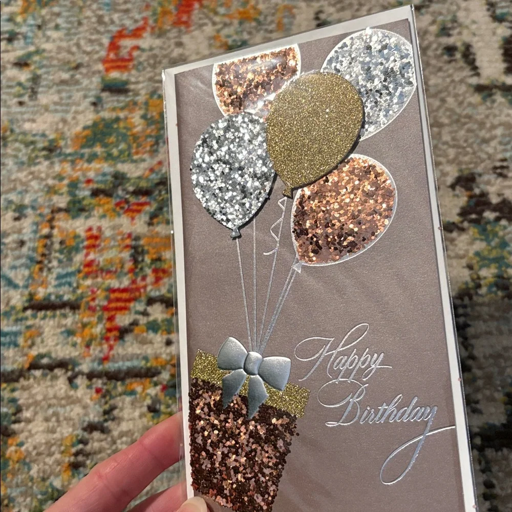 🆕Papyrus Beautiful Metallic Glitter Balloons Birthday Greeting Card